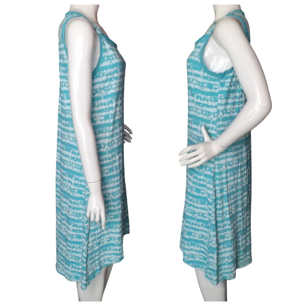 FRESH PRODUCE Dress, M, Aqua/Blue, White abstract stripes, Cut-out back, Jersey - Picture 10 of 13